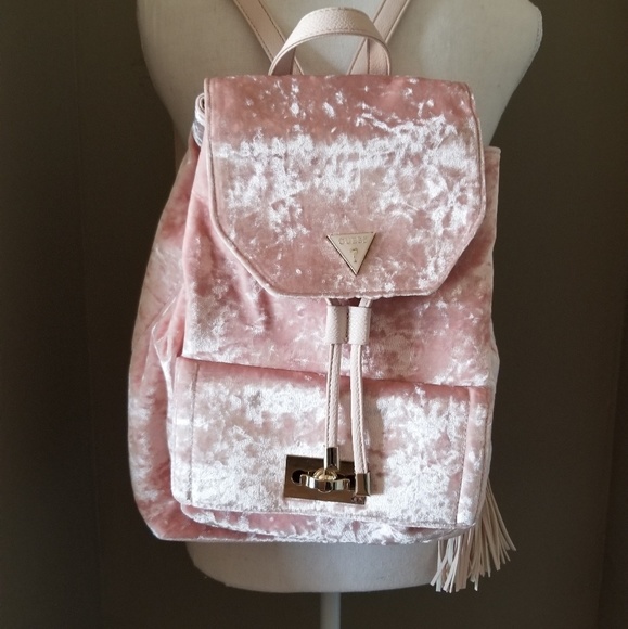 pink crushed velvet backpack